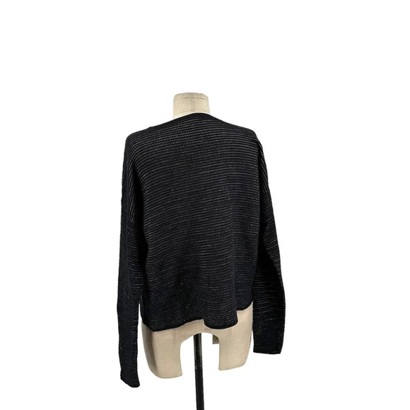 Eileen Fisher Silk Linen Organic Cotton Sweater Black Stitched Medium‎ Petite - Picture 6 of 9